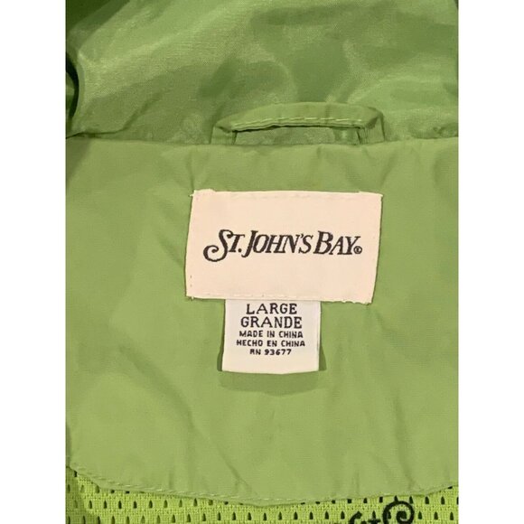 St. Johns Bay Lime Green Black Hooded Windbreaker Jacket Lightweight Size Large - Picture 11 of 16